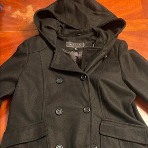 Giacca Black Double-Breasted Pea Coat with Hood